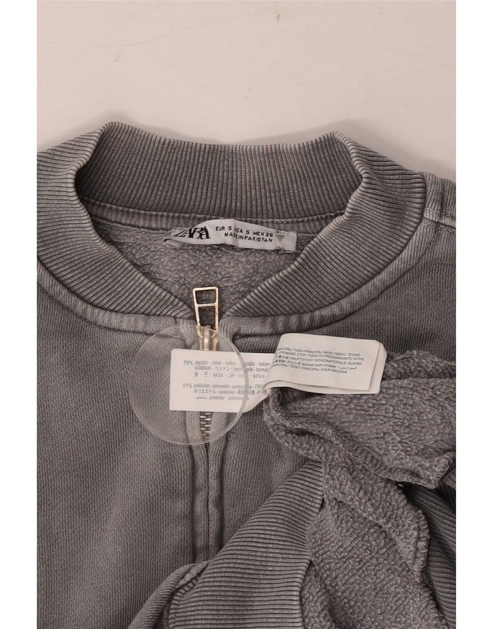 Zara Mujer Oversize Chándal Top Chaqueta UK 10 Small Gris Algodón