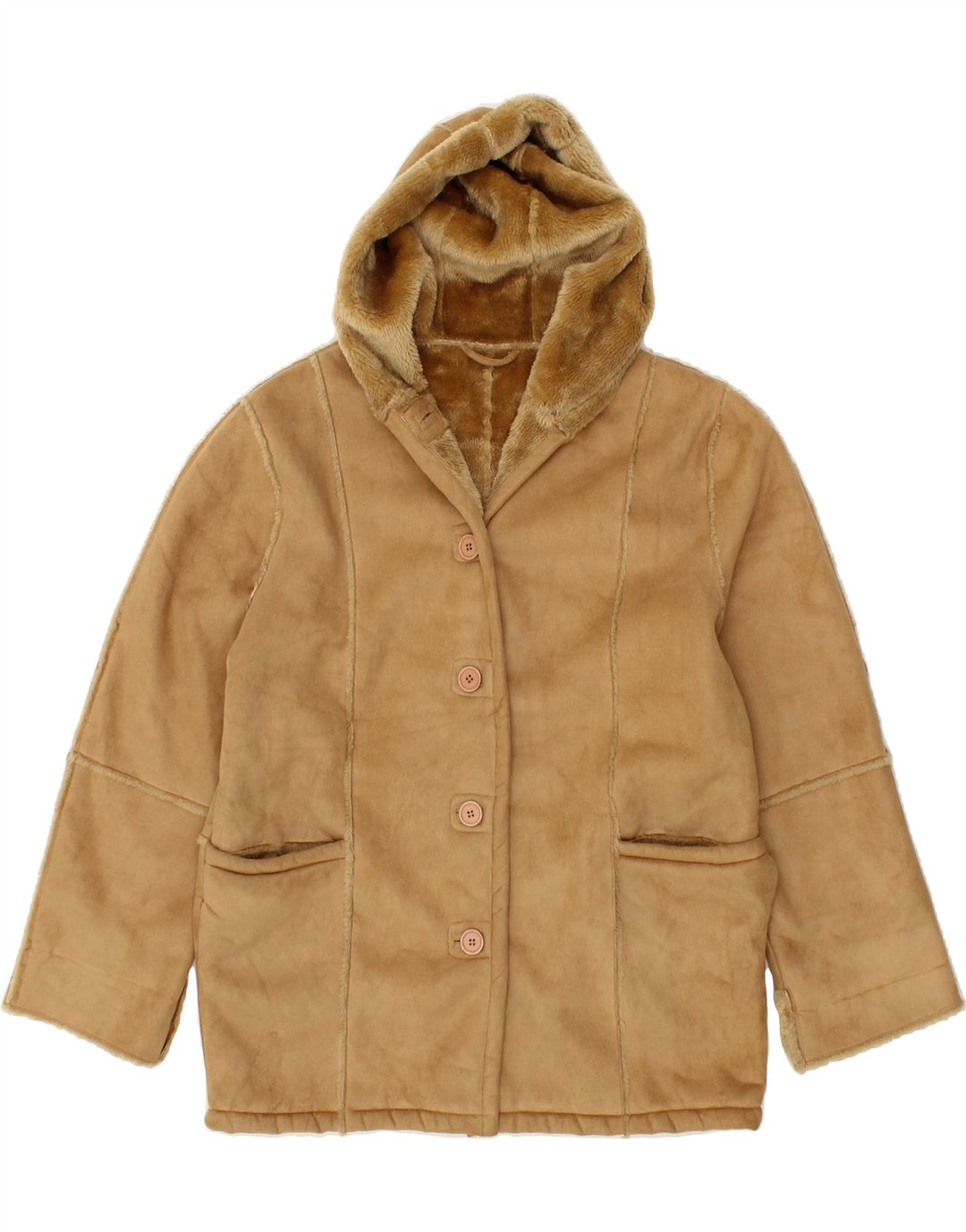 VINTAGE Womens Hooded Sherpa Jacket UK 16 Large  Beige Polyester Vintage Vintage and Second-Hand Vintage from Messina Hembry 