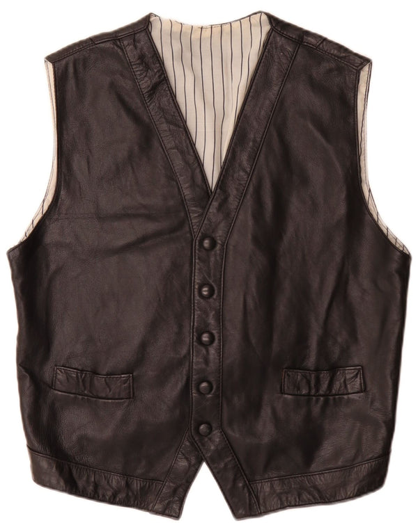 Chaleco de cuero vintage para hombre medio negro