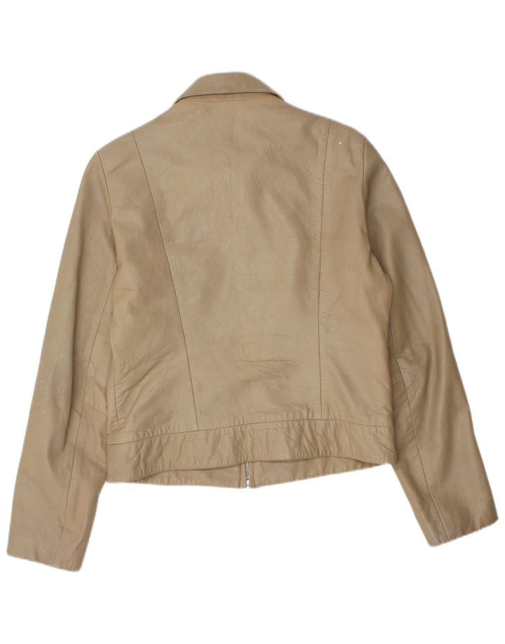 Zara Mujer Crop Chaqueta De Cuero UK 44 Grande Cuero Beige