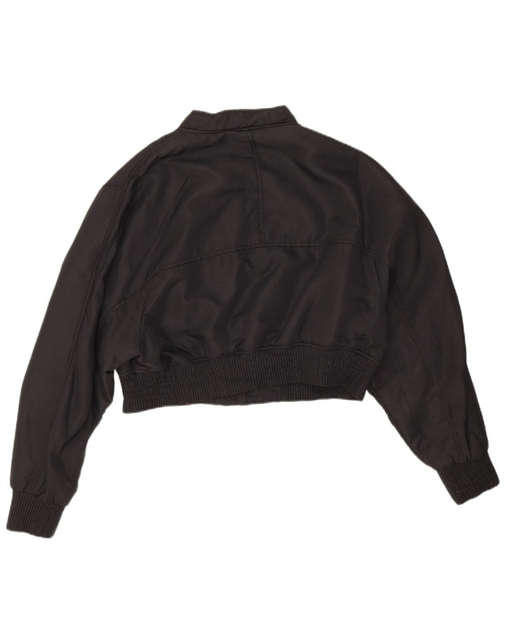 Zara Mujer Crop Bomber Jacket UK 46 Grande Nylon Negro