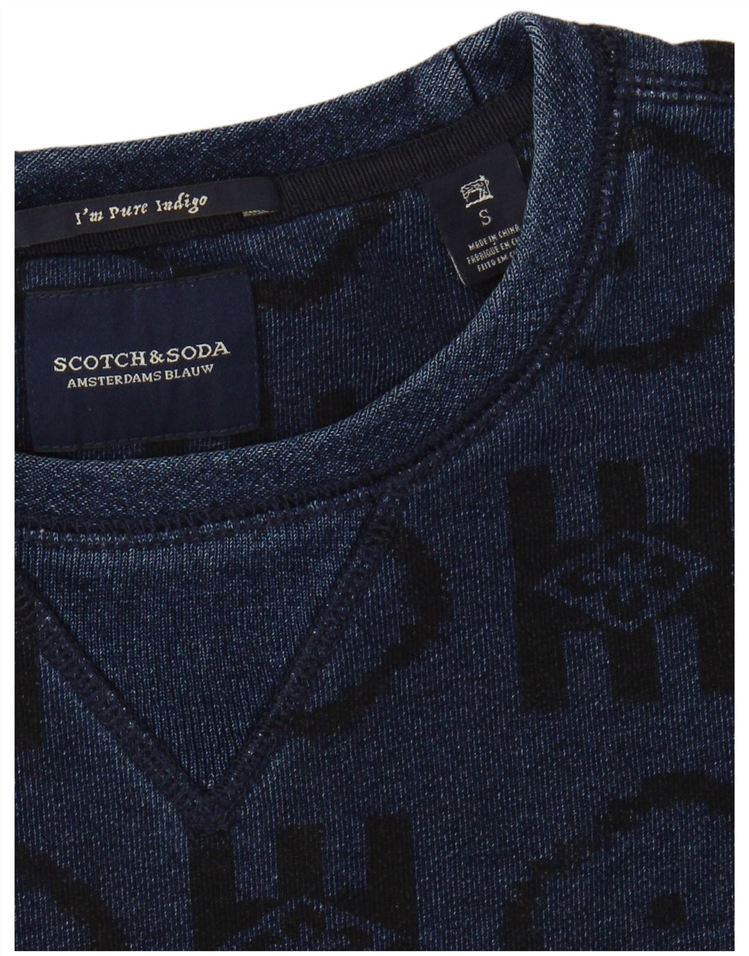 SCOTCH & SODA Mens Indigo Sweatshirt Jumper Small Navy Blue Geometric