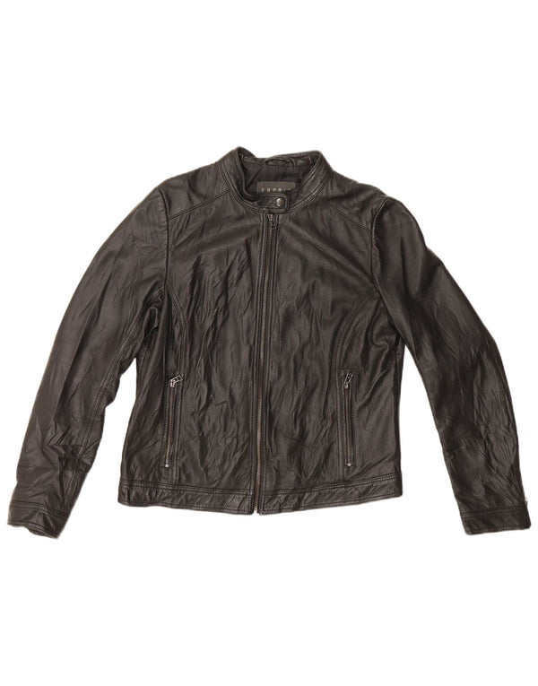 Esprit Chaqueta Racer de Cuero para Mujer UK 46 Grande Cuero Negro