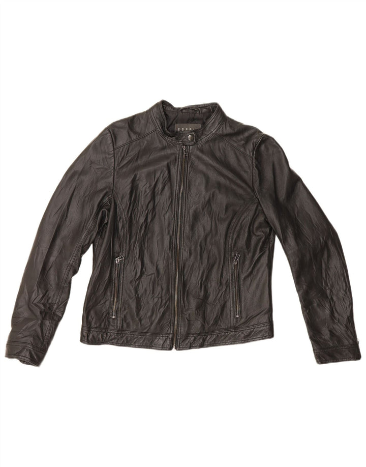 Esprit Chaqueta Racer de Cuero para Mujer UK 46 Grande Cuero Negro