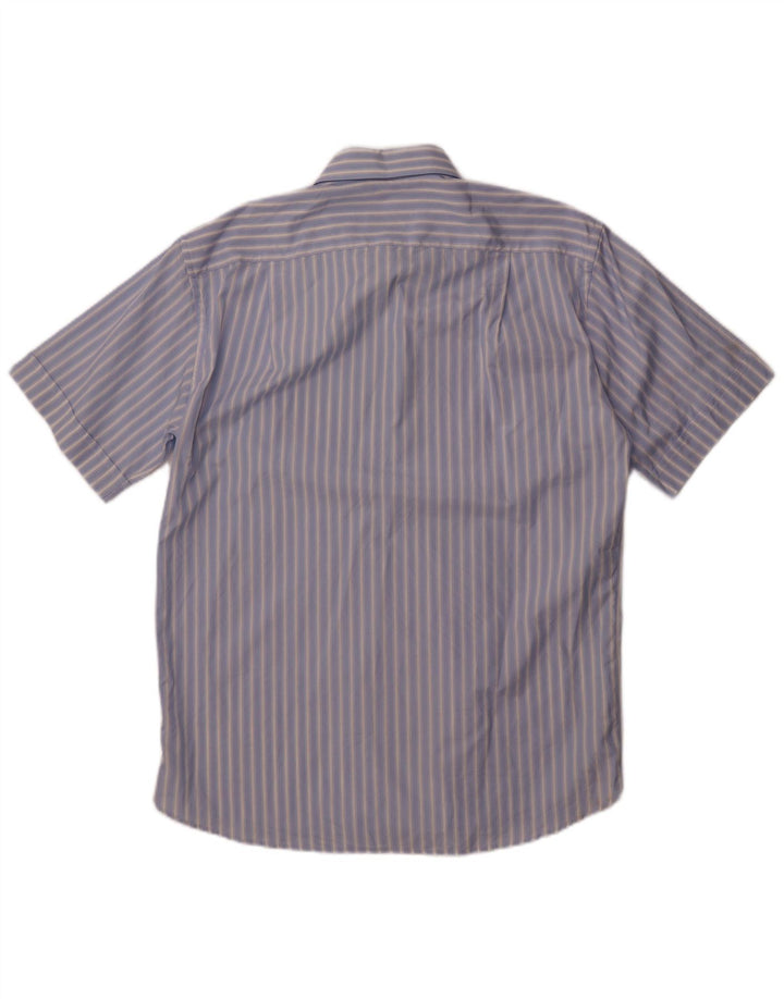Carrel Camisa Manga Corta Hombre Talla 40 15 1/2 Algodón Rayas Azul Medio