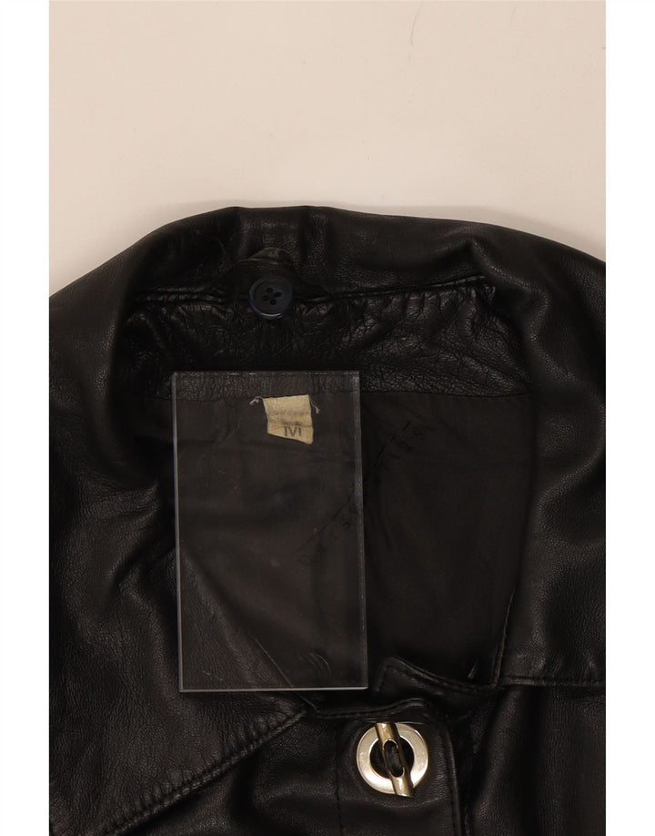 VINTAGE Womens Leather Coat UK 14 Medium Black Vintage Vintage and Second-Hand Vintage from Messina Hembry 