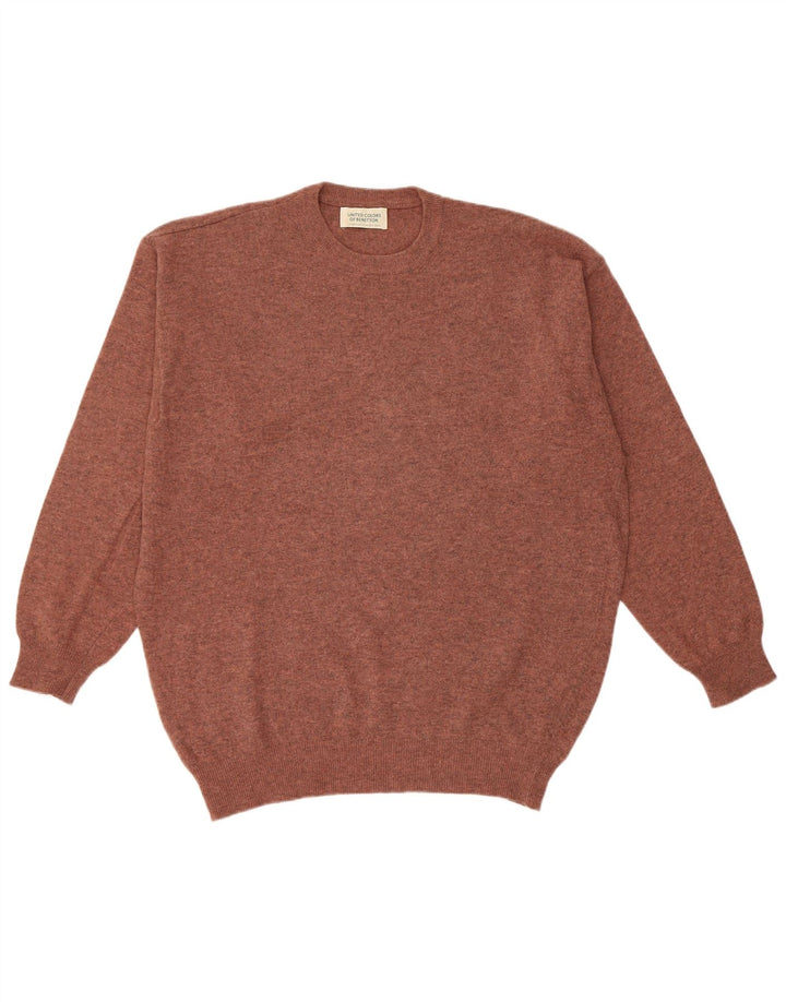 Benetton Jersey De Cuello Redondo Para Hombre Large Marrón Lana Nueva