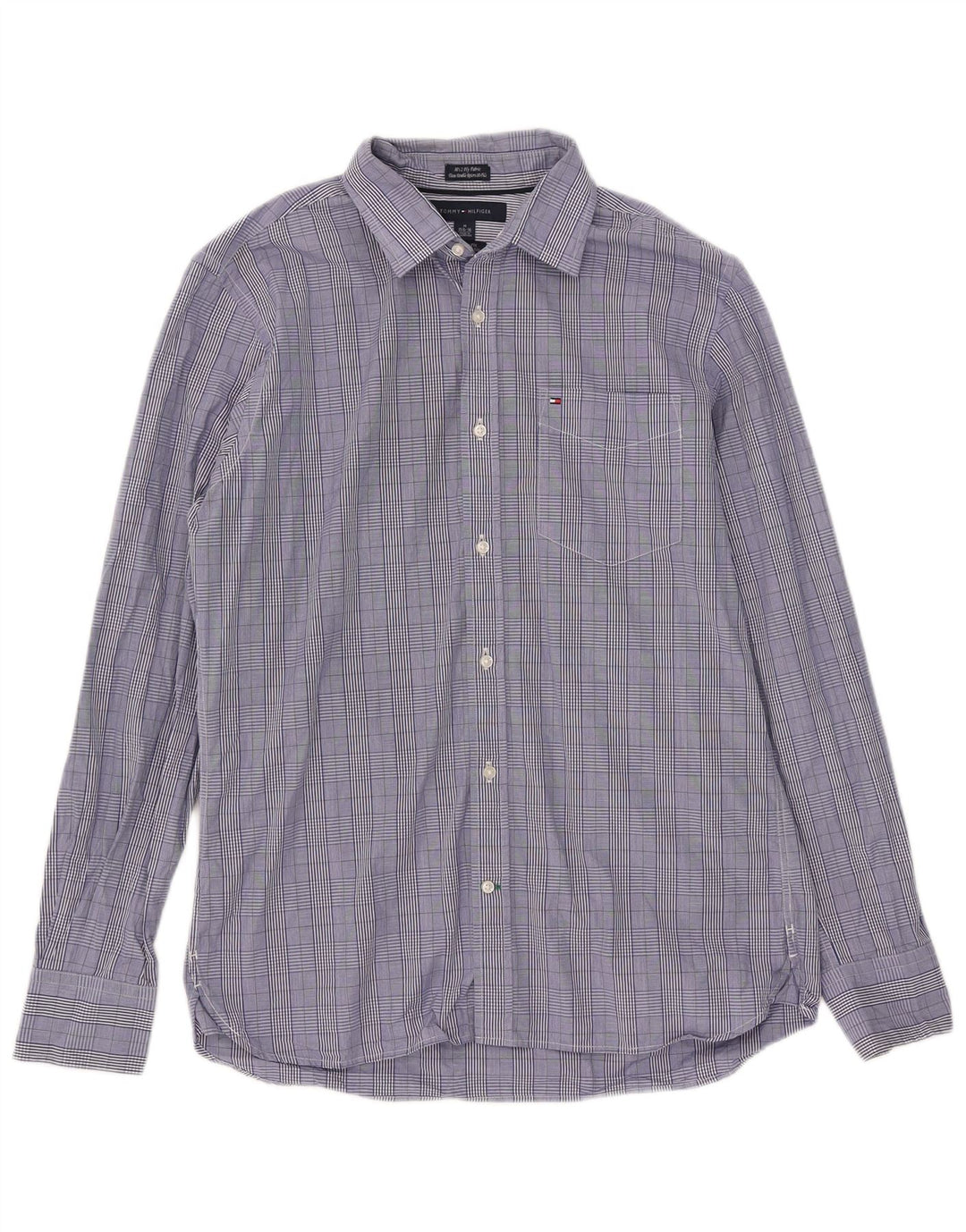 Tommy Hilfiger Camisa de ajuste personalizado para hombre, talla 15 1/2 16, cuadros azules medianos