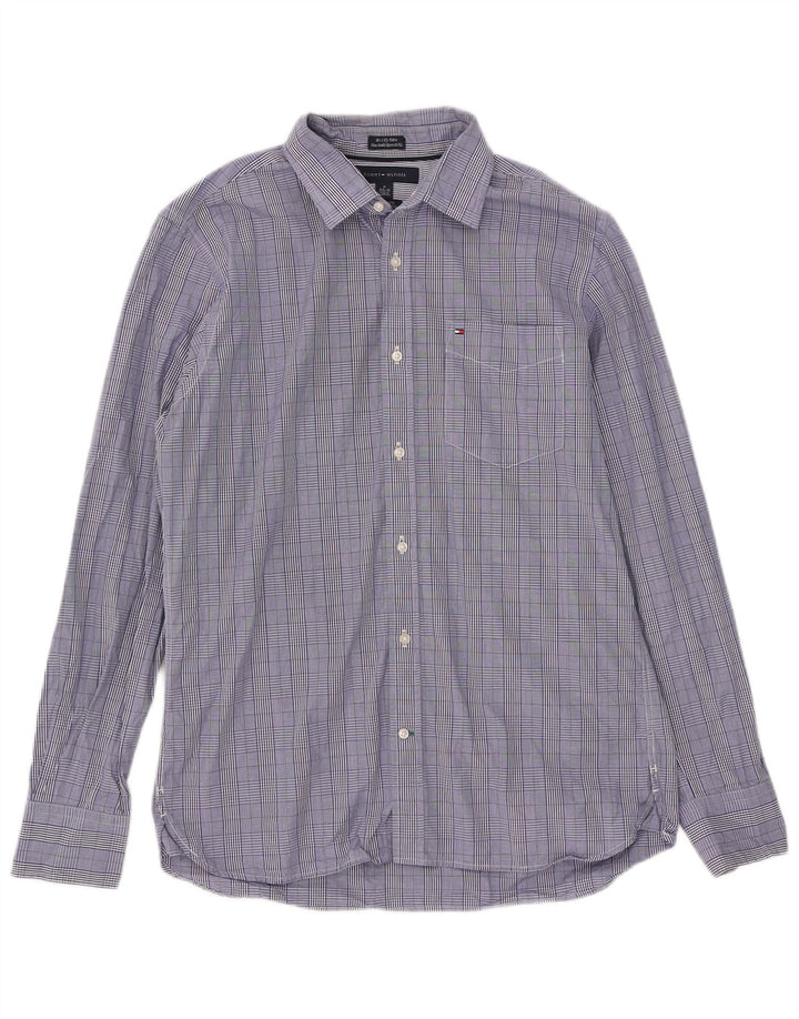 Tommy Hilfiger Camisa de ajuste personalizado para hombre, talla 15 1/2 16, cuadros azules medianos