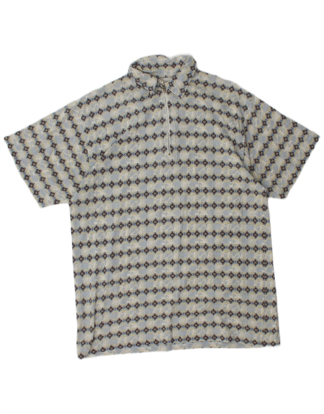 SAVVY Polo con cuello con cremallera para hombre Algodón azul medio Argyle/Diamond