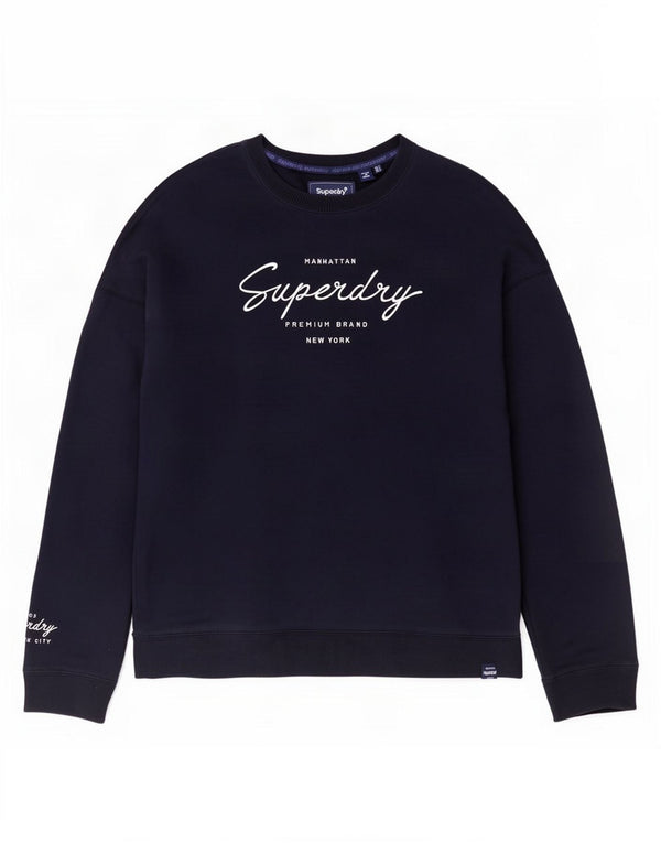 Superdry Mujer Graphic Sudadera Jumper UK 8 Small Azul Marino Viscosa