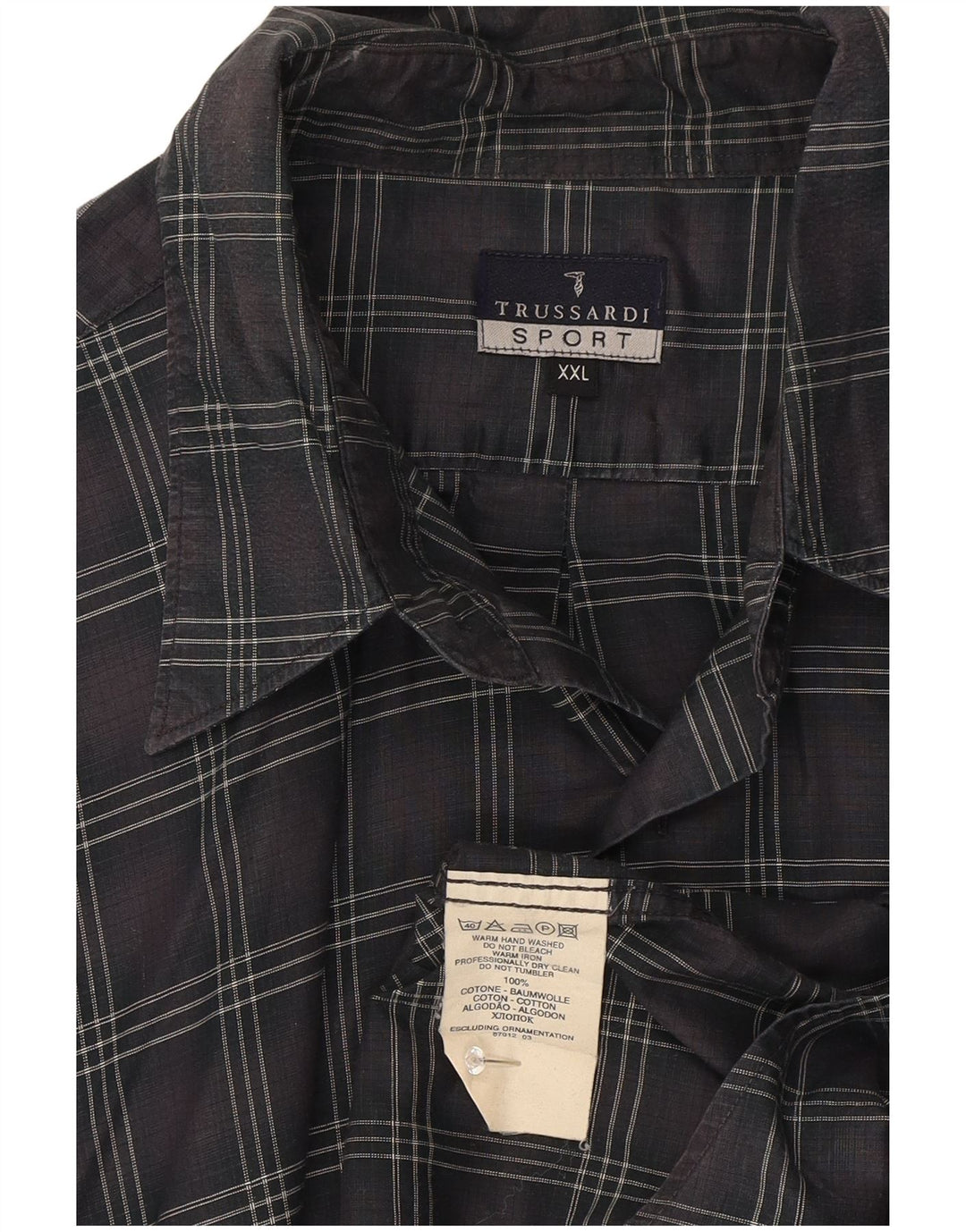 Camisa Hombre Trussardi 2XL Algodón Cuadros Gris