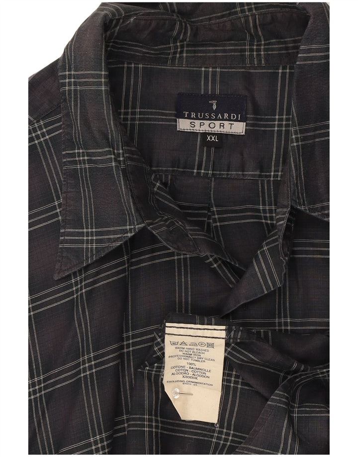 Camisa Hombre Trussardi 2XL Algodón Cuadros Gris