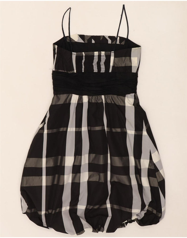 Zara Mujer Vestido Burbuja Sin Mangas UK 8 Pequeño Poliéster A Cuadros Negro