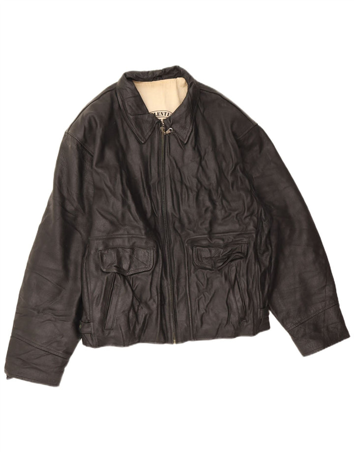 Giorgio Valenti Chaqueta de cuero para hombre Reino Unido 40 Grande Cuero negro
