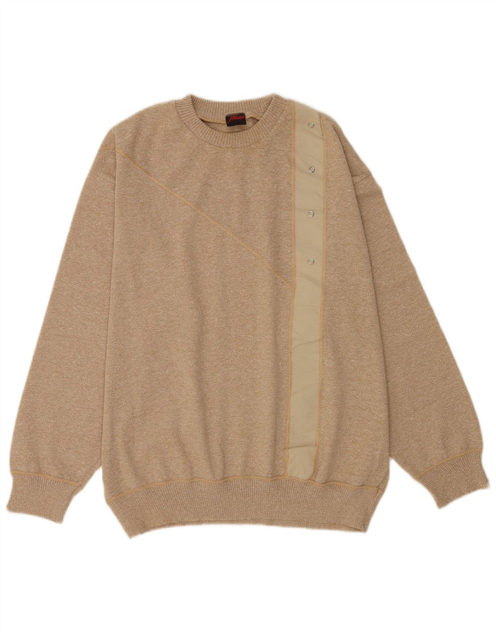 Vintage hombres cuello redondo jersey suéter grande beige rayas