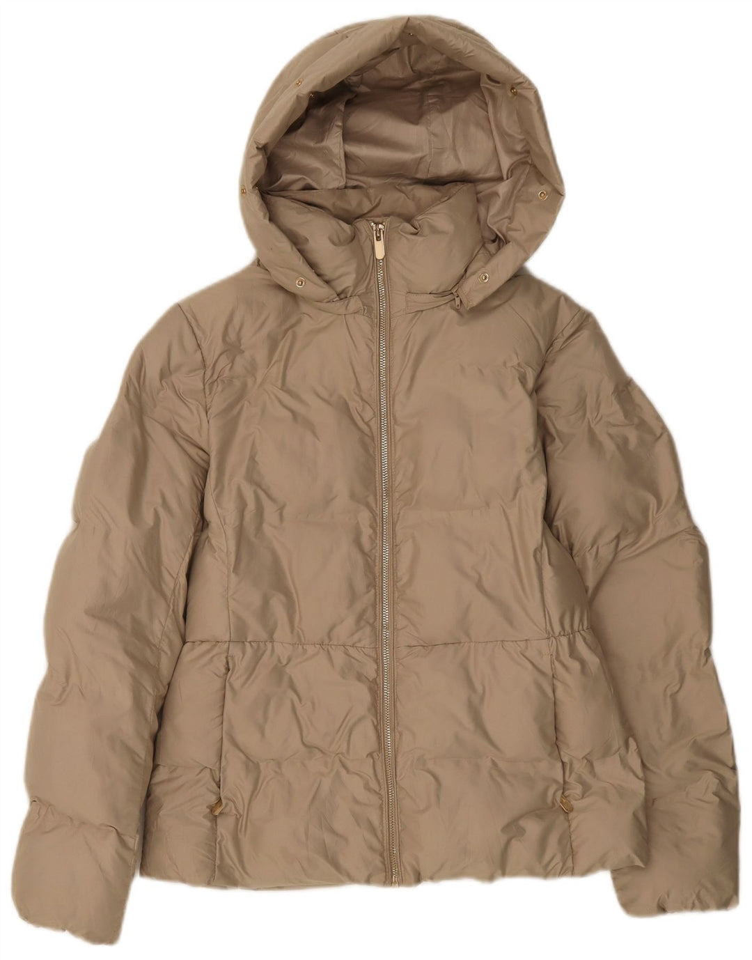 ZARA Mujer Chaqueta Acolchada Con Capucha ES 44 Medio Beige Poliéster