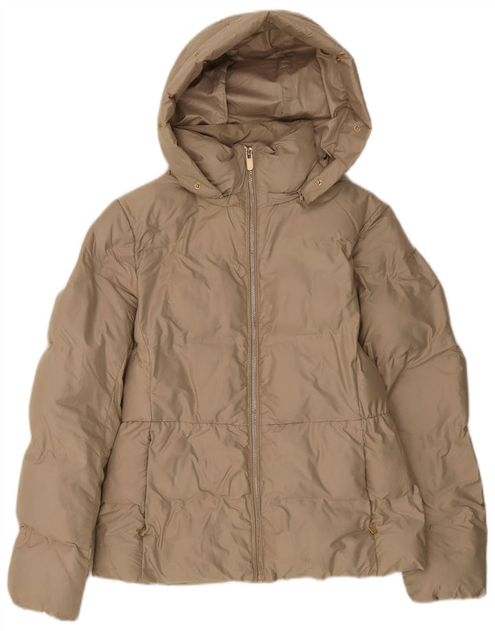 ZARA Mujer Chaqueta Acolchada Con Capucha ES 44 Medio Beige Poliéster