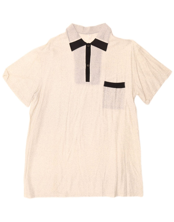 Vintage hombres manga corta pullover camisa IT 52 grande de blanco moteado