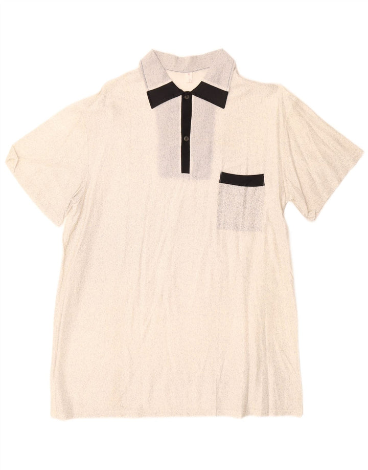 Vintage hombres manga corta pullover camisa IT 52 grande de blanco moteado