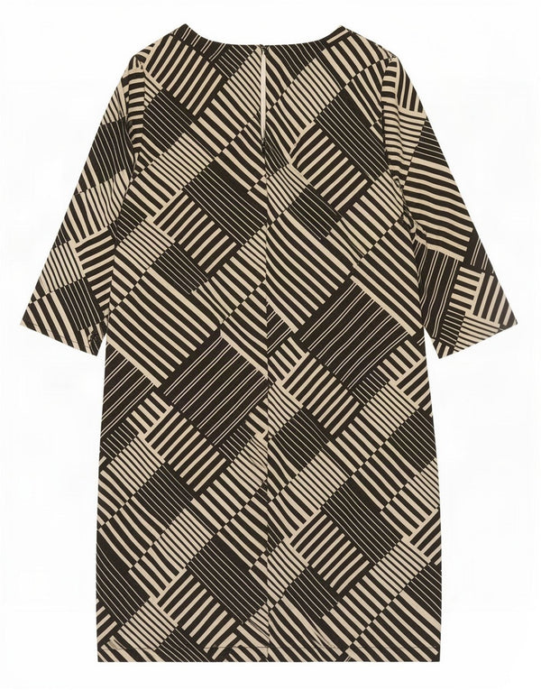 Marks & Spencer Vestido recto de manga 3/4 para mujer UK 42 Mediano Negro Geométrico