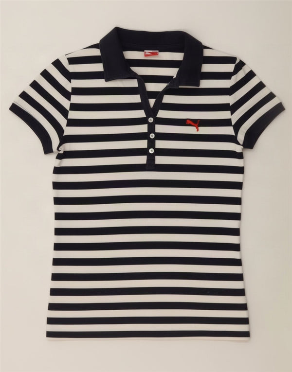Puma Polo para mujer UK 10 Small White Stripe Cotton
