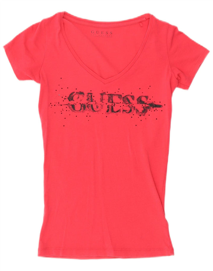 GUESS Camiseta gráfica para mujer Top UK 4 XS Algodón rosa