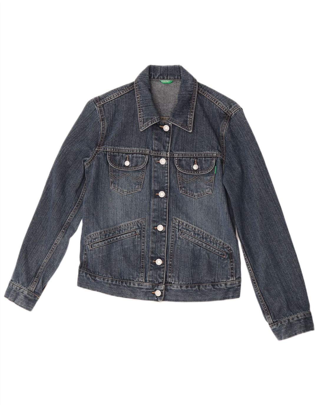 Benetton Chaqueta Vaquera Mujer ES 40 Pequeña Algodón Azul