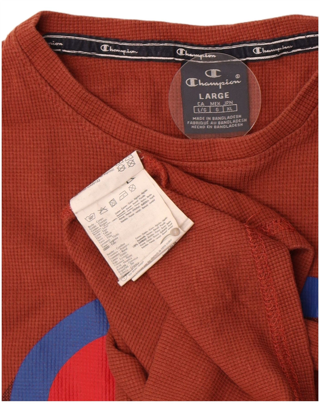 CHAMPION Top gráfico para hombre de manga larga de algodón marrón grande