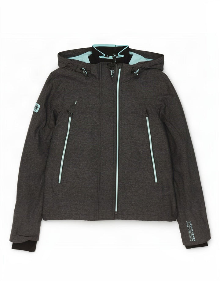 Superdry Chaqueta impermeable con capucha para mujer, talla 46, nailon gris grande