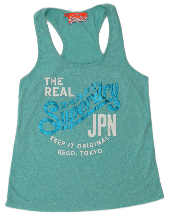 Superdry Mujer Gráfico Chaleco Top UK 44 Poliéster Moteado Turquesa Medio