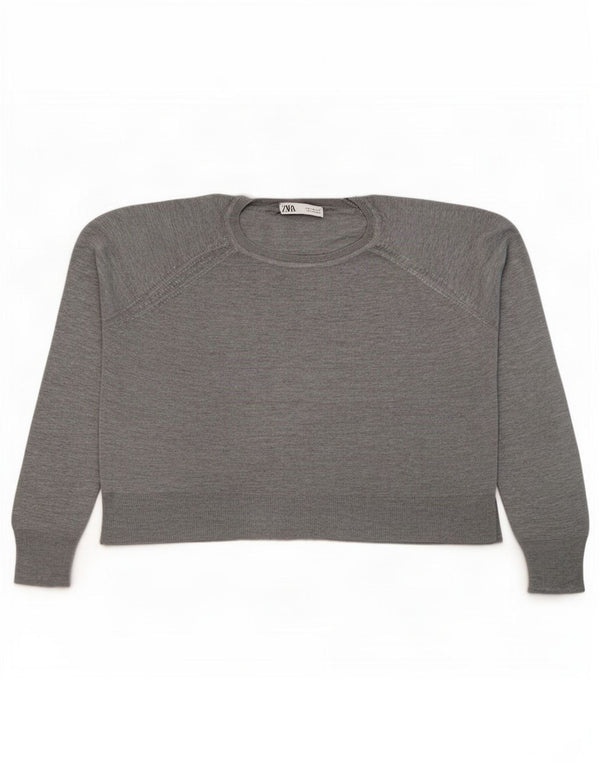 Zara Mujer Jersey De Cuello Redondo De Gran Tamaño UK 44 Viscosa Gris Medio