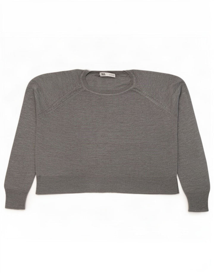 Zara Mujer Jersey De Cuello Redondo De Gran Tamaño UK 44 Viscosa Gris Medio