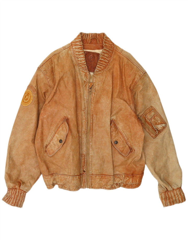 Pollini Chaqueta de cuero para hombre UK 44 2XL Beige