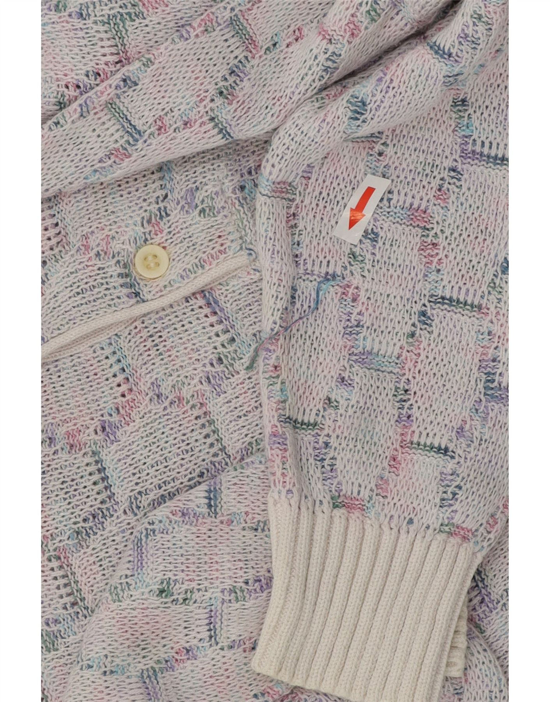 VINTAGE Hombres Polo Cuello Jersey Suéter Medio Azul Geométrico