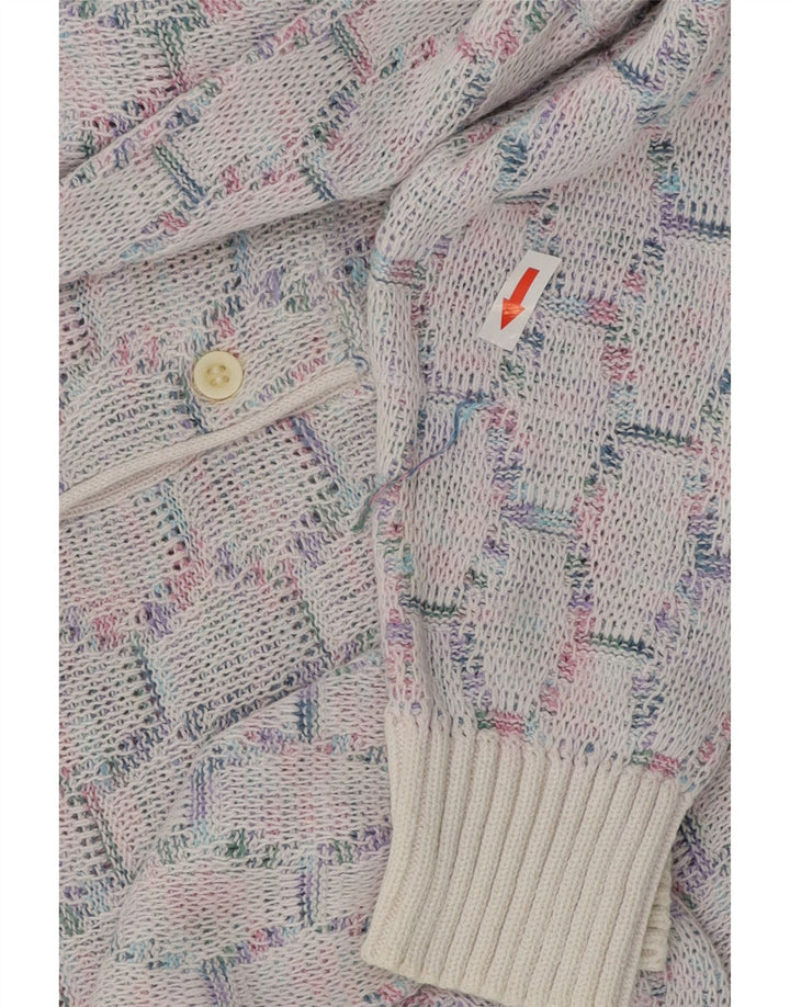 VINTAGE Hombres Polo Cuello Jersey Suéter Medio Azul Geométrico