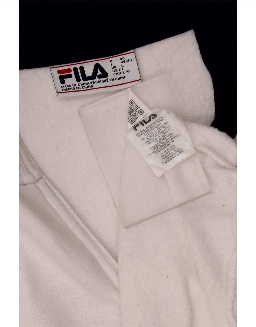 FILA - Sudadera con cuello y cremallera para mujer, talla grande, algodón blanco