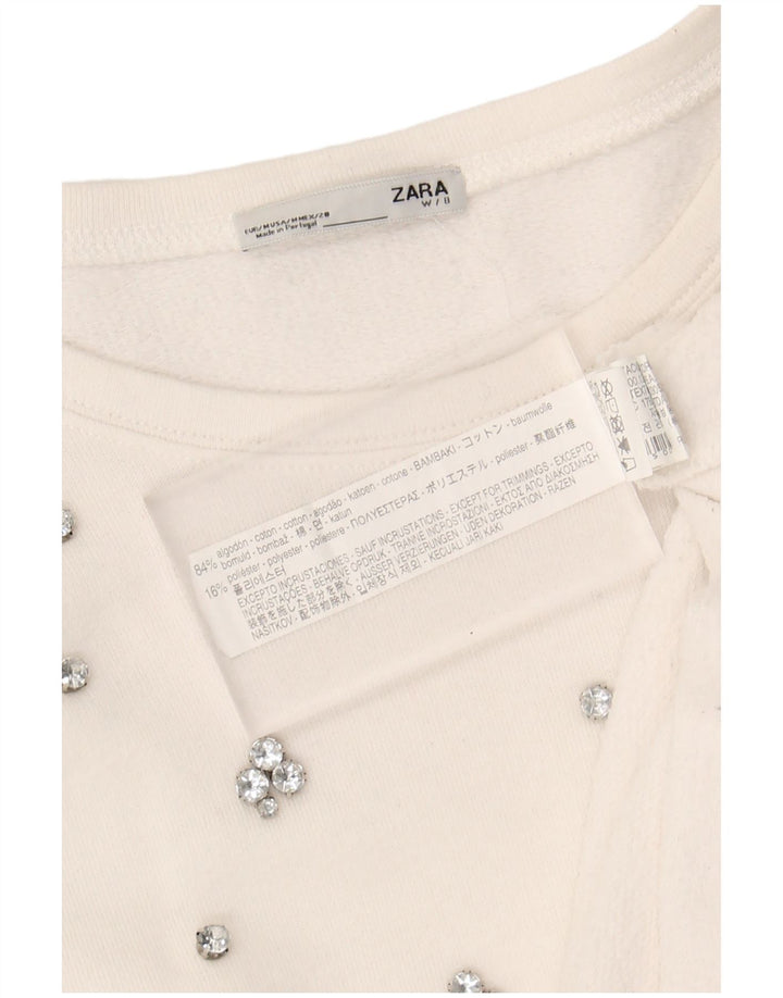 ZARA Womens Oversized Distressed Sweatshirt Jumper UK 14 Medium White
