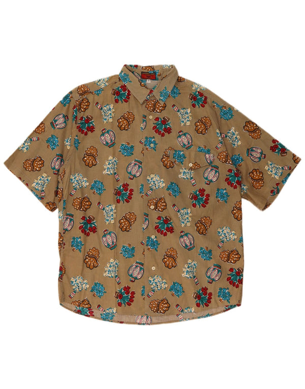 GB.PEDRINI Camisa de manga corta para hombre Talla 41 Grande Marrón Floral