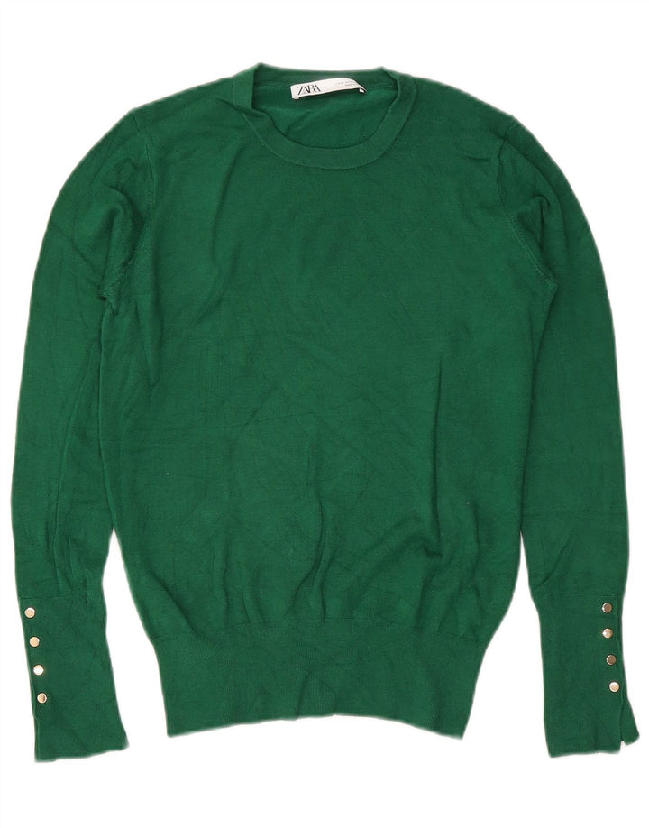 Zara - Jersey de cuello redondo para mujer, talla 40, color verde medio