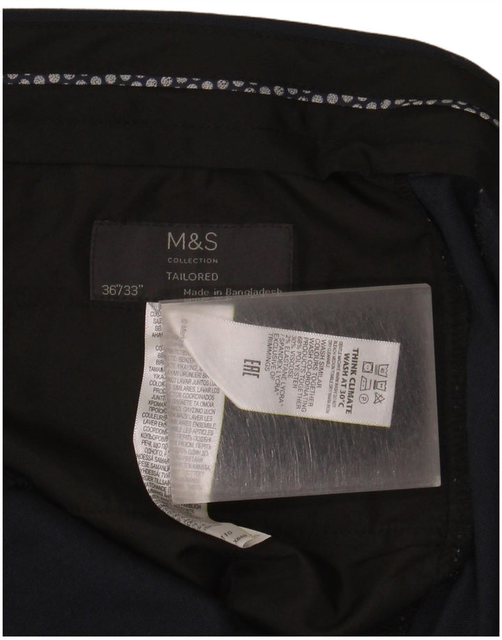 Marks & Spencer Pantalón de traje a medida para hombre W36 L33 Poliéster azul marino