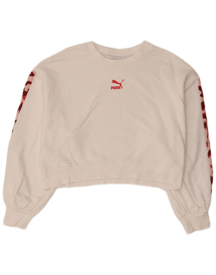 PUMA Sudadera corta para mujer Jumper UK 16 Large White Camuflaje Algodón
