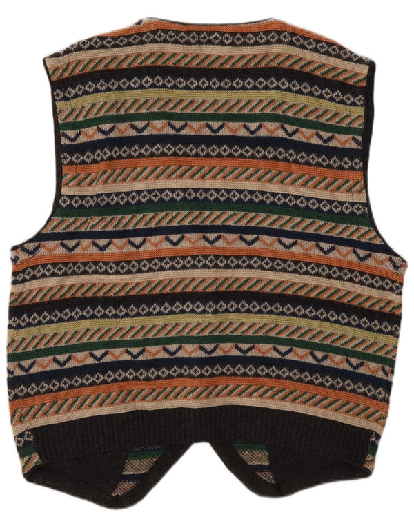 Chaleco de punto vintage para hombre lana a rayas multicolor mediana