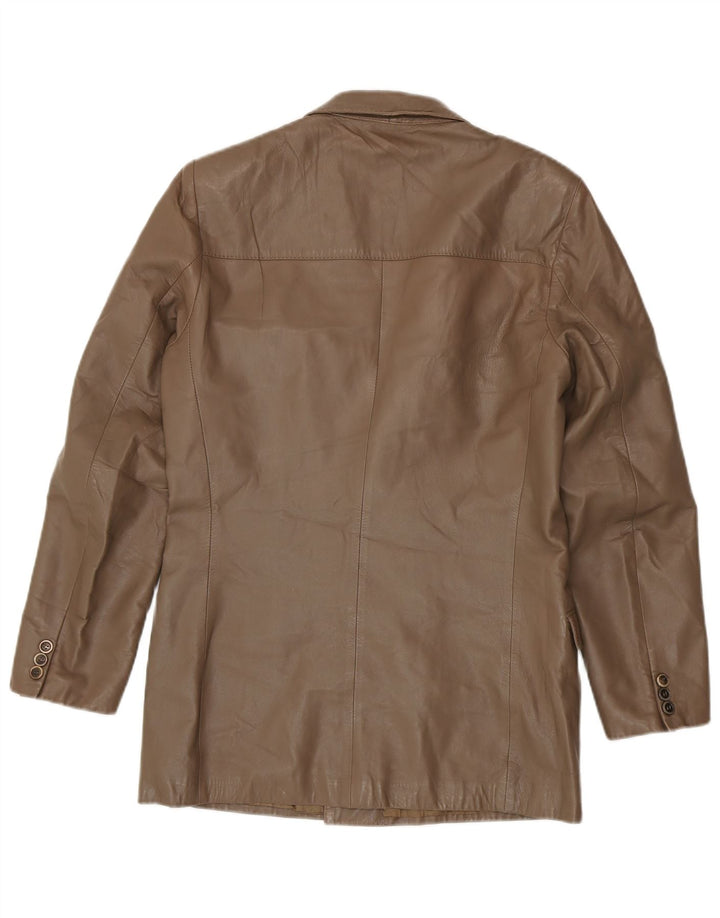 Vintage hombres doble pecho cuero Blazer chaqueta IT 48 marrón medio