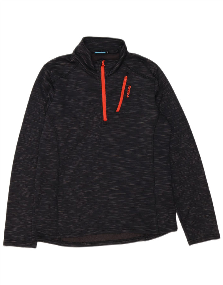 Brugi - Sudadera con cuello y cremallera para hombre, talla pequeña, poliéster moteado negro