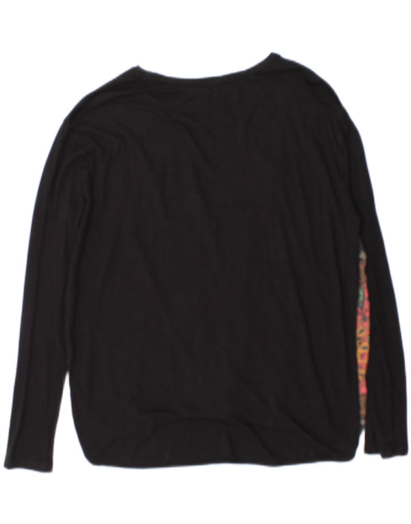 Desigual Mujer Top Manga Larga UK 44 Medio Negro Floral Viscosa