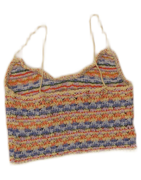 Zara Mujer Crop Top De Ganchillo UK 8 Small Viscosa De Rayas Multicolor