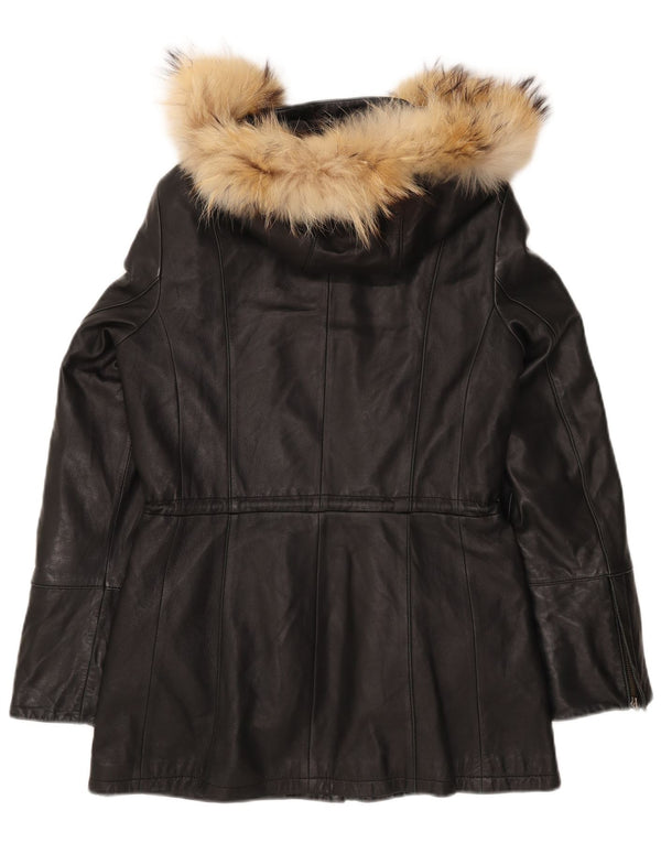 Danier Chaqueta de cuero con capucha para mujer UK 8/10 Small Black Leather
