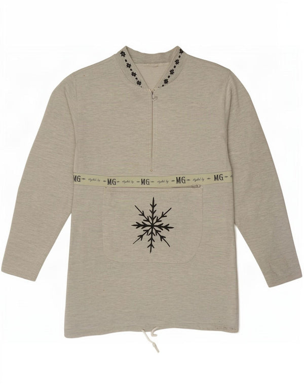 Vintage mujer gráfico zip cuello sudadera jumper Reino Unido 14 grande gris moteado