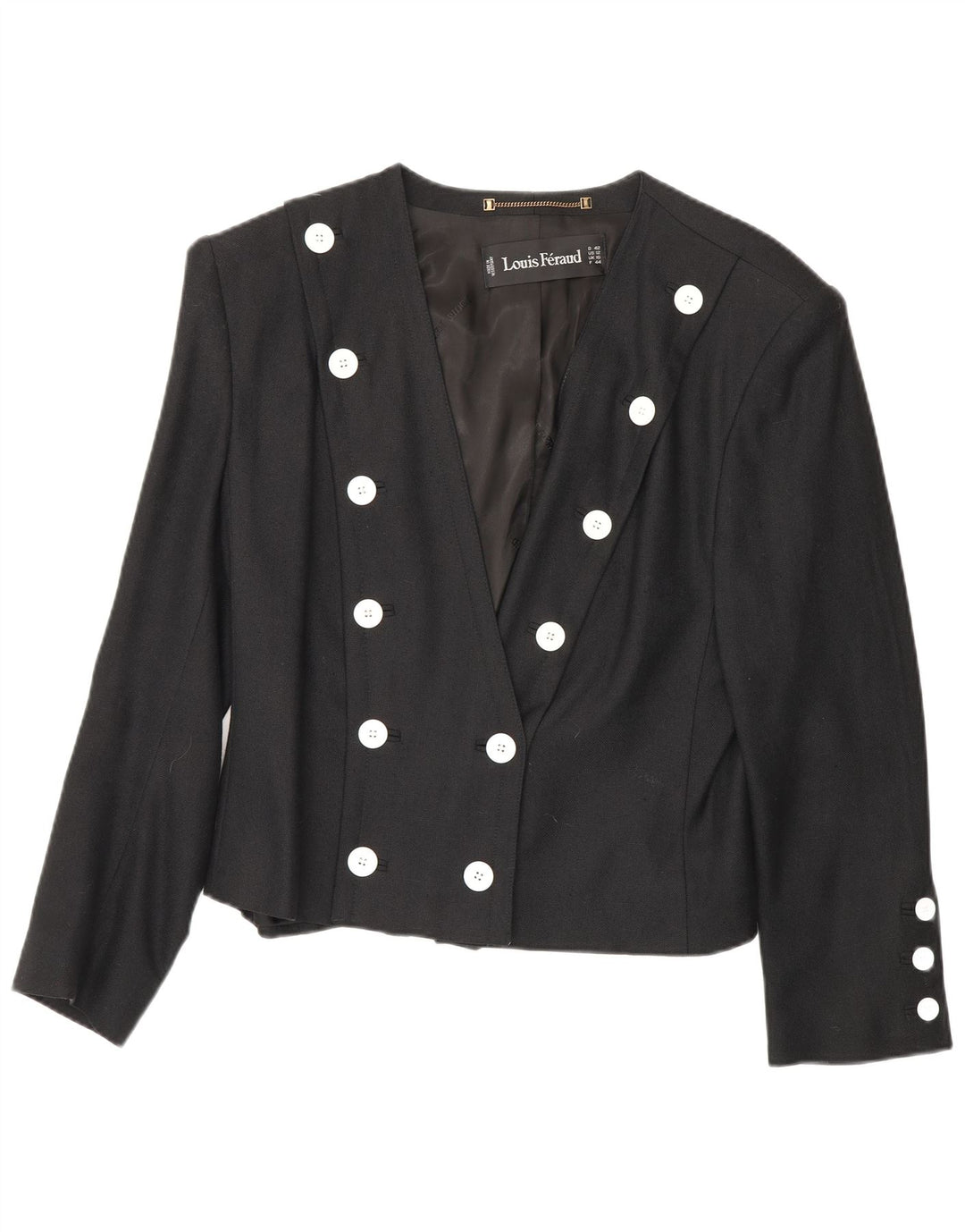 Louis Feraud Chaqueta tipo blazer con doble botonadura para mujer UK 46 Grande Viscosa negra